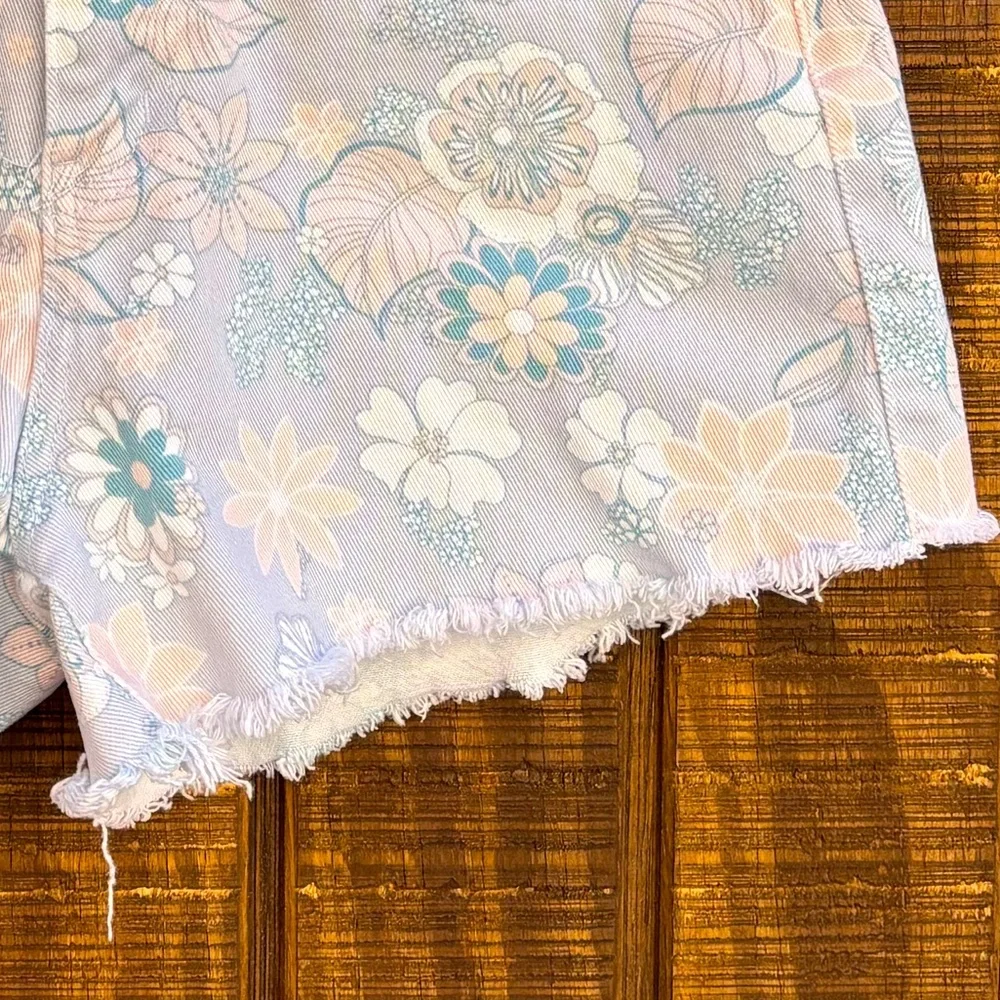 Altar’d State Light Blue & Light Pink Floral Cut Off Denim Jean Shorts